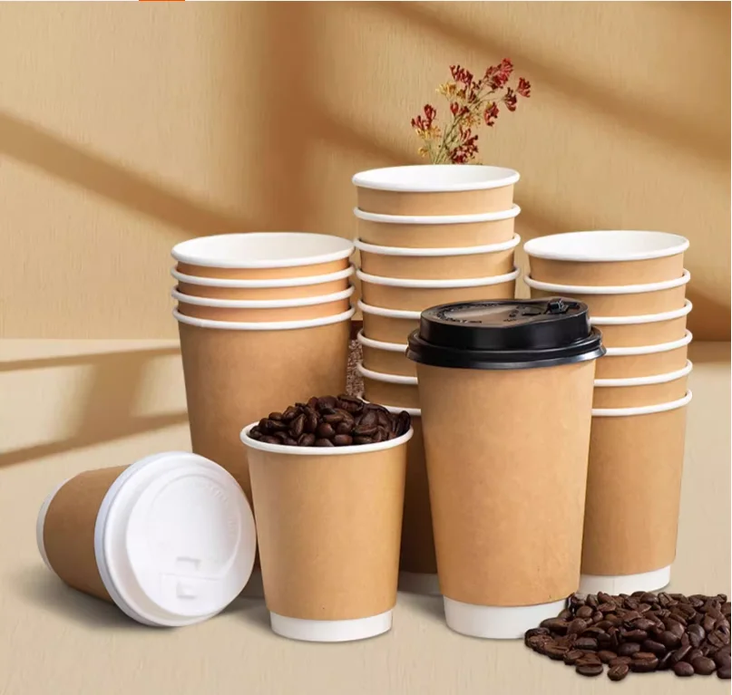 Custom LOGO Cafe Takeaway Cardboard 8oz 10oz12oz 16 oz Cup For Hot Drink Single Double Wall Disposable Paper Coffee Cup With Lid
