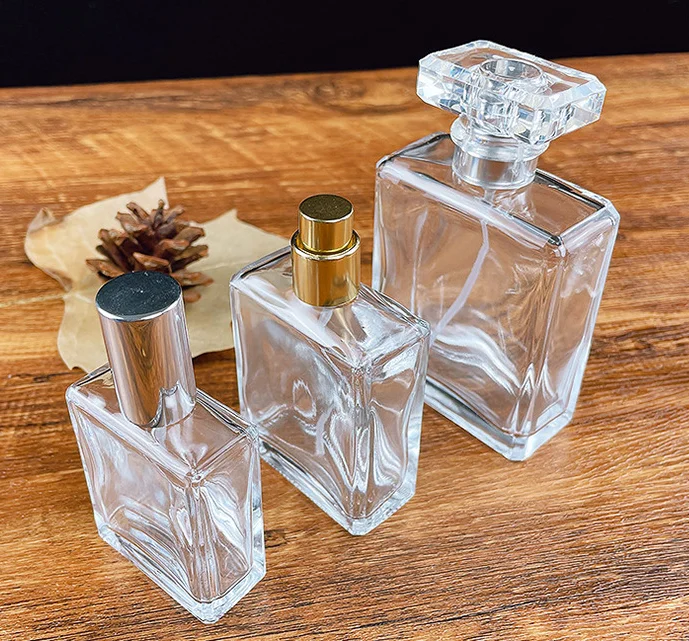 BESTSUN wholesale 30ml 50ml 100ml clear empty fragrance glass with pump spray lid perfume bottle square atomizer for cosmetic