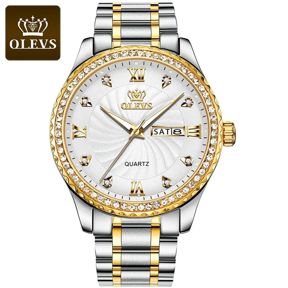 
OEM Brand Your Own Watches Quartz Diamond Rose Gold Date Day Business Bezel Cheap Original Men Wristwatches 
