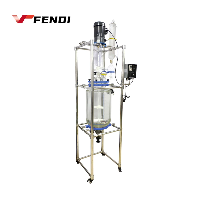 s212-50 10-50l 50 liter high speed big jackted heating and cooling double layer stirred tank glass reactor