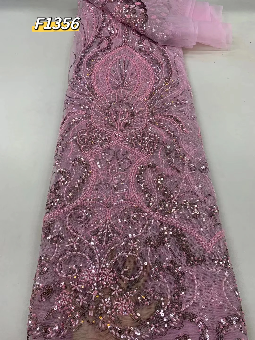 Luxury Handmade Beads Lace Fabric African Beaded Wedding French Net Lace 3D Embroidered Sequins high quality gold rhinestone