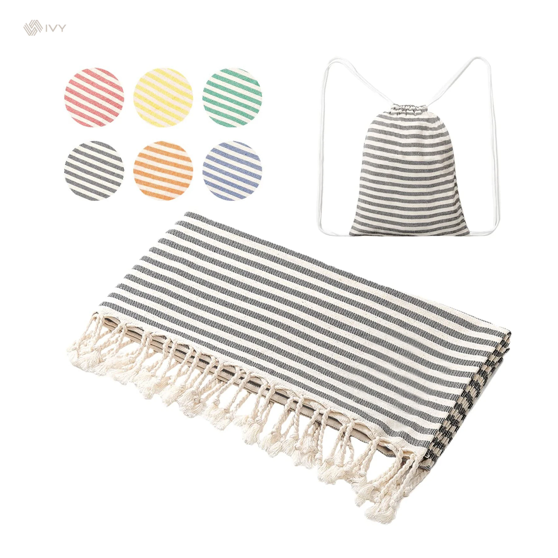 Turkish Beach Towel 100% Cotton Beach Towel Terry Microfiber With bag