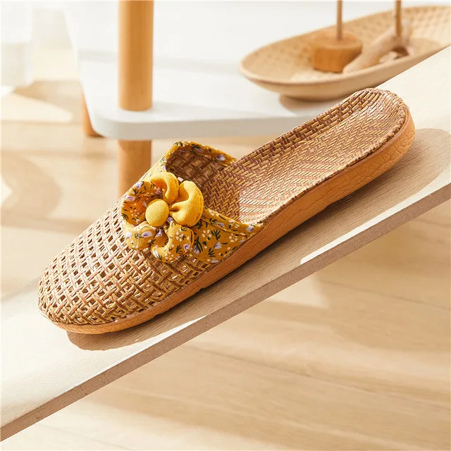 
 Летние Бамбуковые шлепанцы для женщин, плоские домашние соломенные домашние шлепанцы унисекс, женские сандалии и тапочки для мужчин, оптовая продажа  