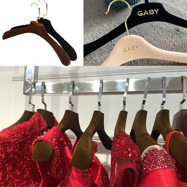 custom logo wedding dress clips blue white black brown velvet clothes hanger plastic men suit garment clothing velvet hangers