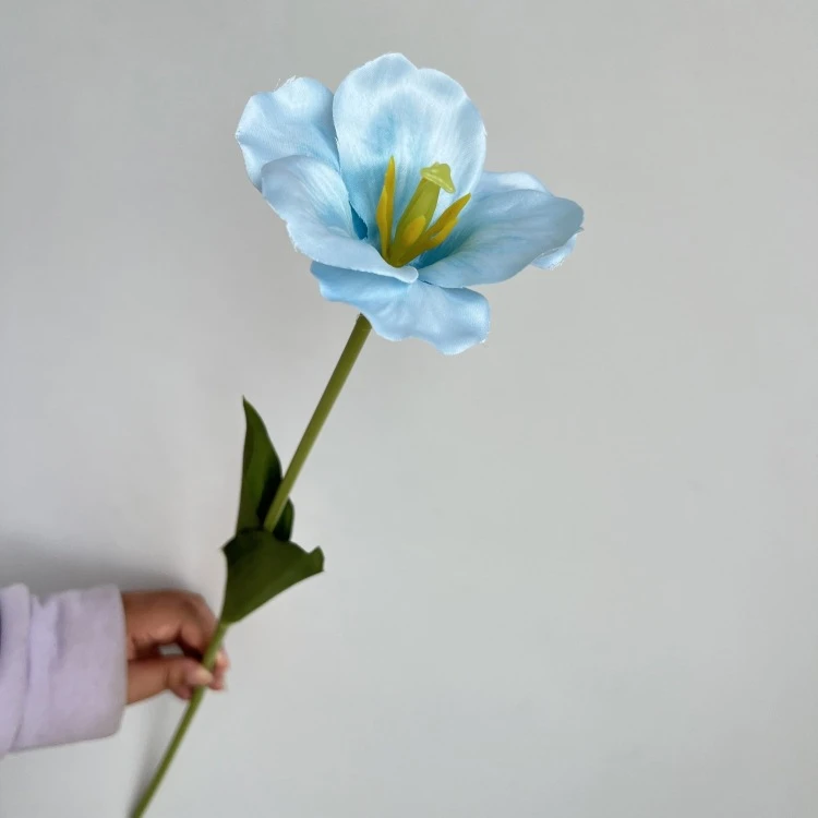 New Style Faux Opened Tulip Flower Artificial Flower Silk Tulip Single Stem Pink Purple with Leaves for House Party Cafe Decor
