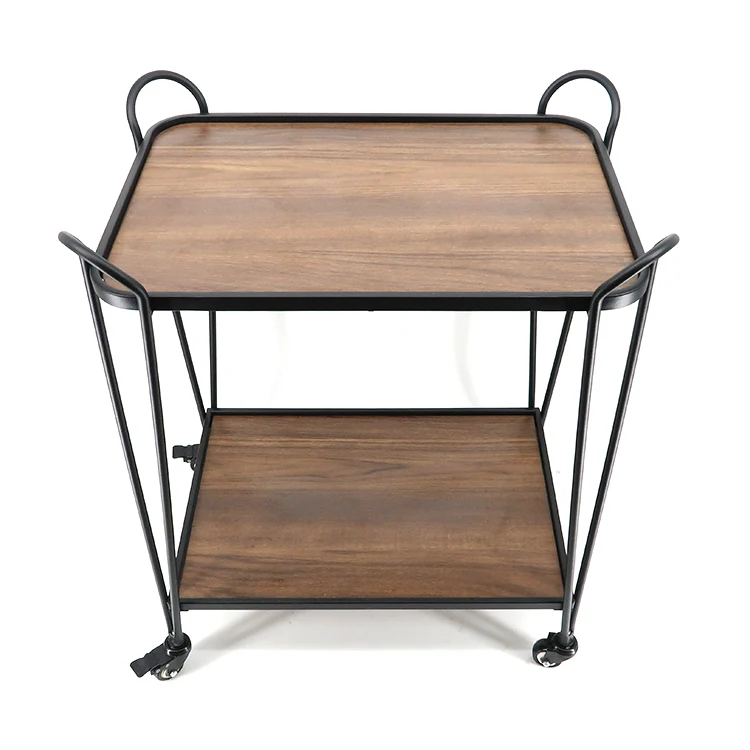 2 Tier Movable Kitchen serving bar cart trolley wood with 4 wheels