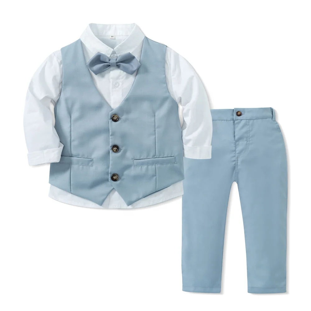 Baby Boys Clothes Formal Suits Gentleman Long Sleeve Shirt Tie Vest Trousers 3Pcs Set Autumn New Kids Boys Birthday Party Dress