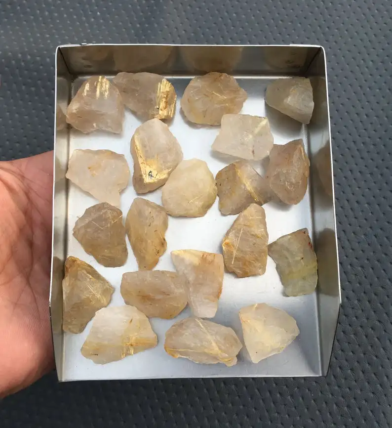 10 Piece Natural Golden Hair Rutile Quartz Loose Gemstone Untreated Raw Top Quality Making Rough Jewelry