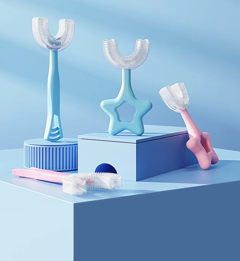 Новинка детская U-образная зубная щетка 360 градусов детская ручная зубная щетка U-образная детская Силиконовая зубная щетка
