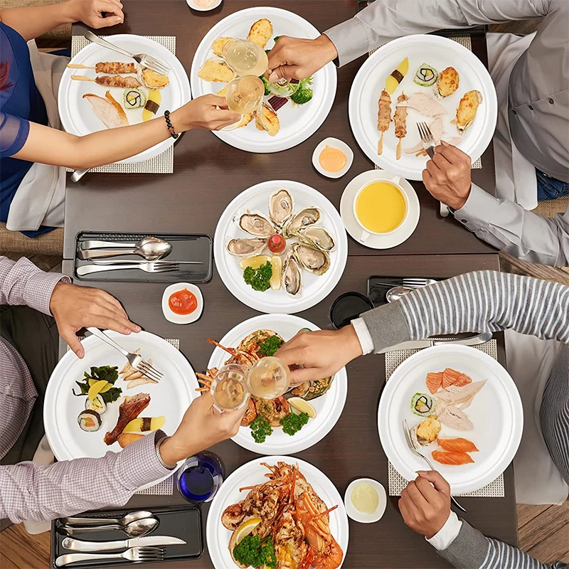 Degradable Customized Disposable Sugarcane Bagasse Biodegradable Rectangle Sugarcane Pulp Meet Plate Tray for Restaurant