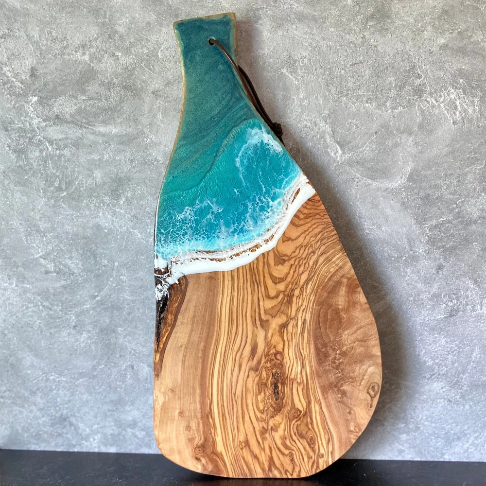 kitchen luxury epoxy resin ocean wave cheese food serving olive acacia wood river artist chopping  river cutting board