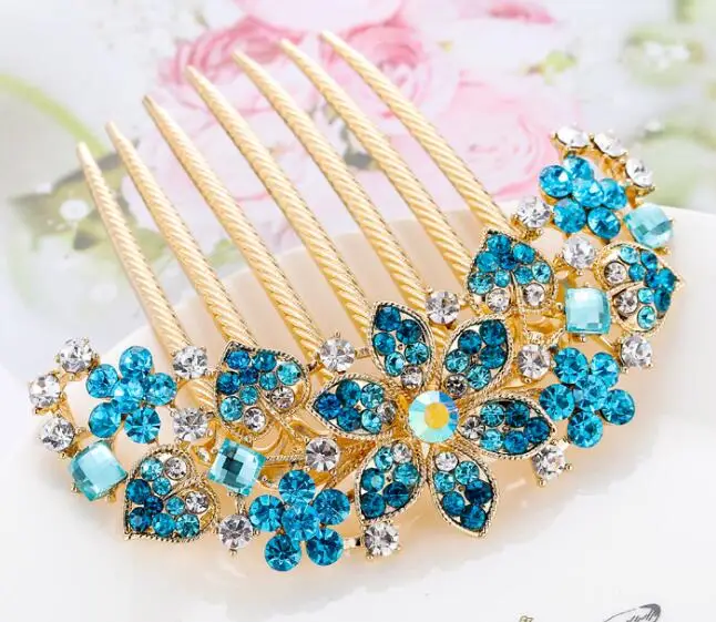 New Fashion flower hair combs Alloy rhinestones hair comb Hair accessories wholesale FS002c