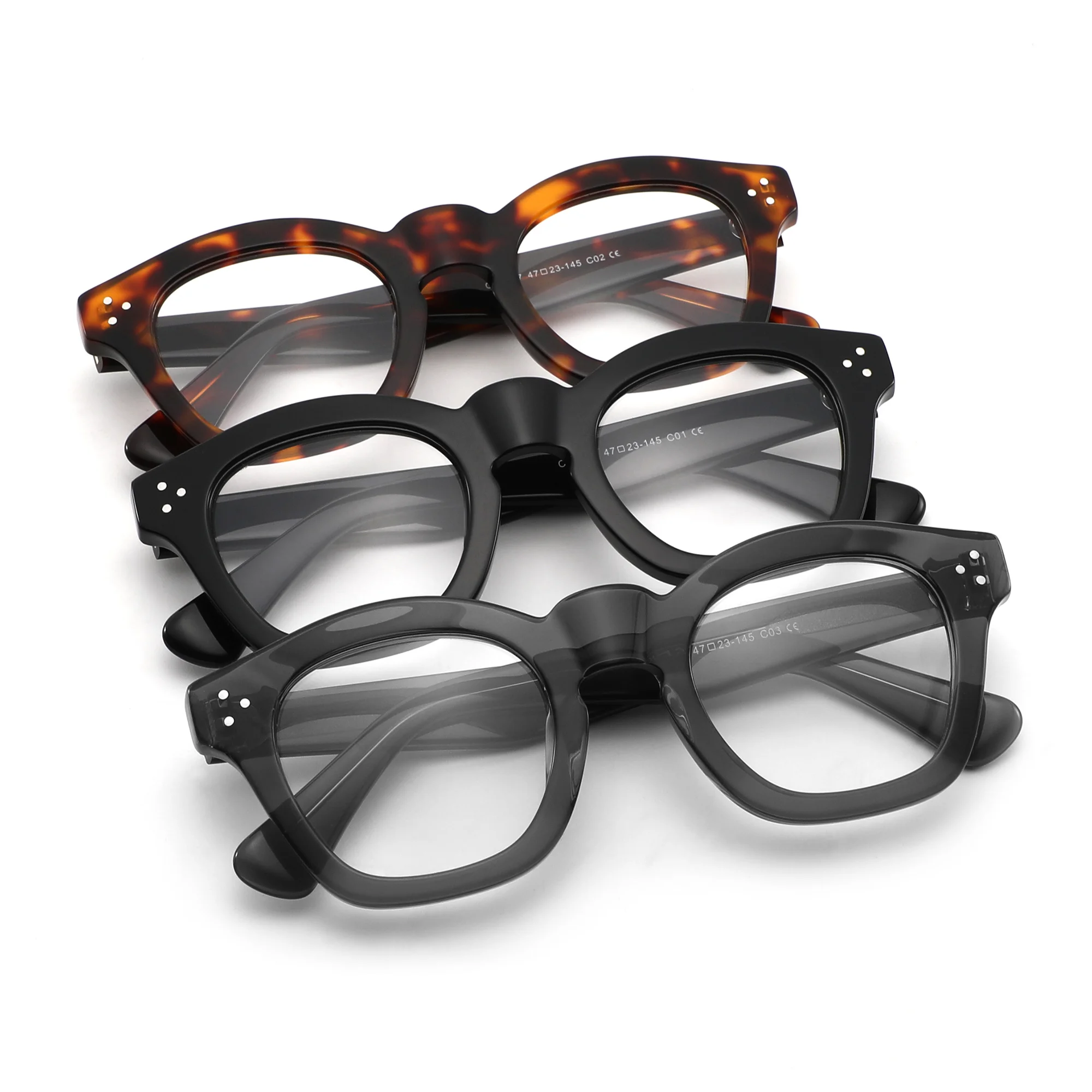 2023 Customized Metal Logo High Quality fashionable Thick Acetate Glasses Round Optical Frame For Mens Women