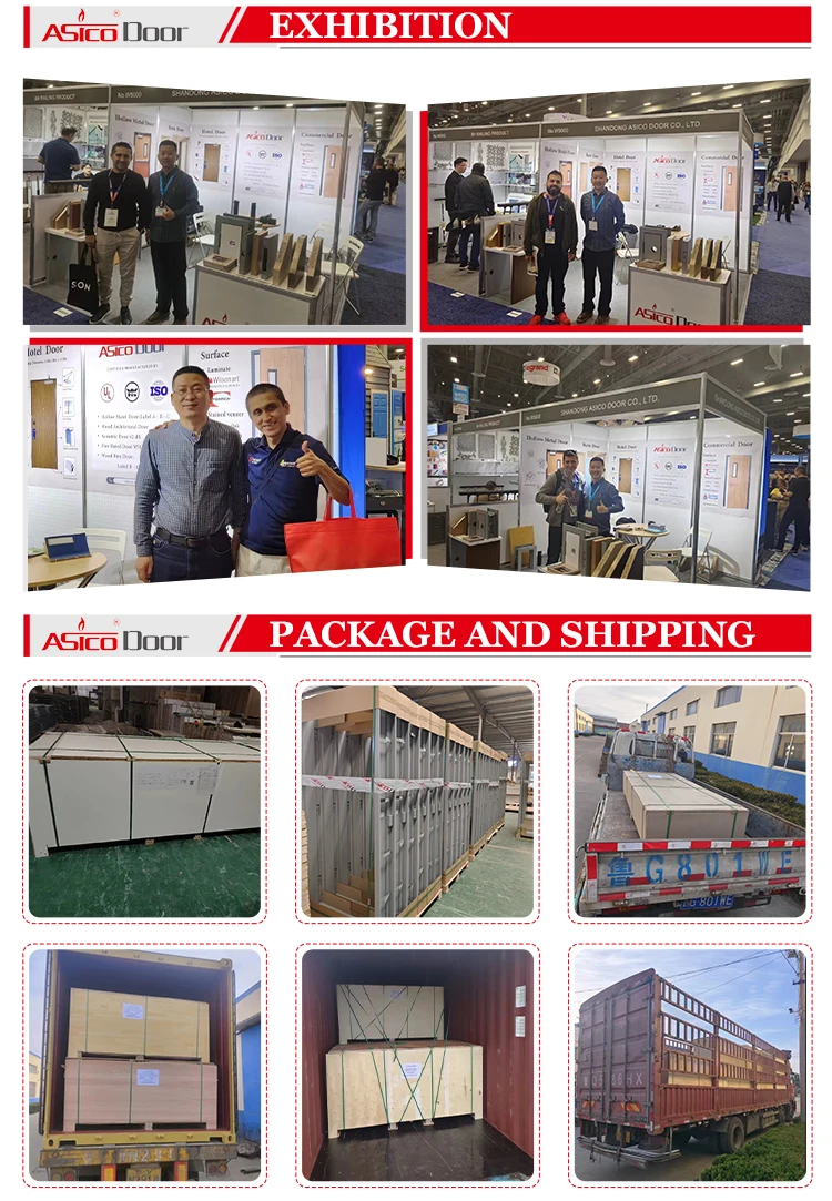 ASICO Customized Fire Rated Doors Building Fire Resistant Doors Wood Grain Hospital Safety Steel Fire Door