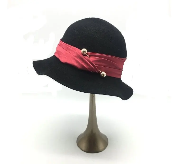 Fashion Ladies Fedora Hats Wool Felt Bucket Hat Wedding Church Hats New Designer Female Cloche Woolen Party Festival  Headgear