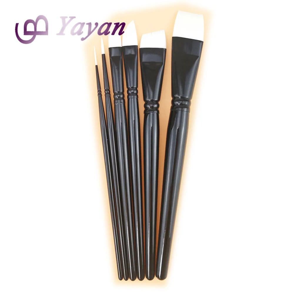 White Nylon Oil And Acrylic Painting Artist Supplier Synthetic Brush Wooden Handle Set  Watercolor Travel Brush Set
