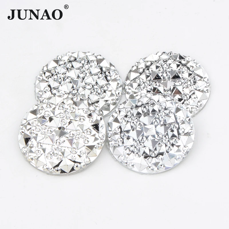 JUNAO Wholesale 8 10 12 14 16 18 20 30mm Non Hotfix Flatback Strass Big Round Crystal AB Resin Rhinestone for Crafts
