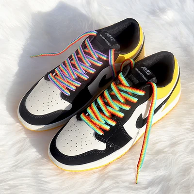 Wholesale custom logo shoe lace flat printed polyester sublimation replacement rainbow shoelaces for aj sneaker