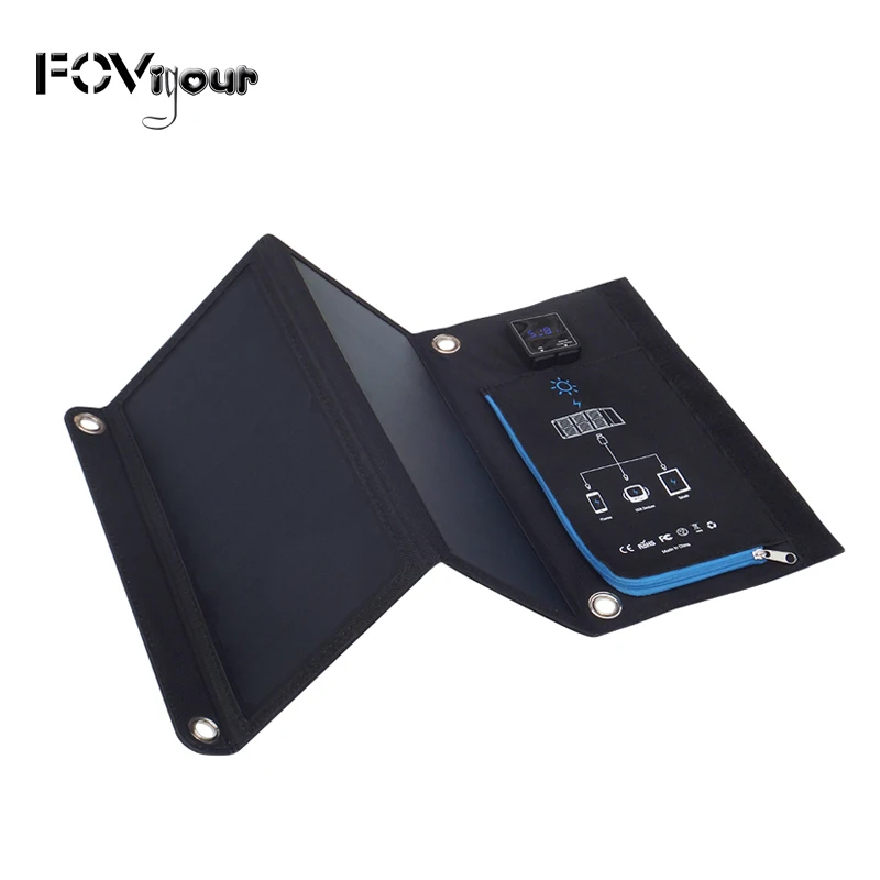 FOVigour Portable 15W Folding Solar Panel Charger Mobile Charger for Phone Solar Battery with Dual Display USB Port Outdoor