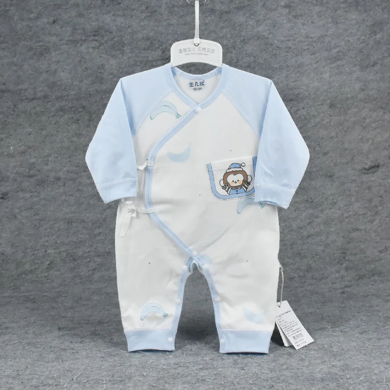 Baby Boy Girl Unisex Vintage 6 Month Velour Monkey Print Bamboo Long Sleeve Romper