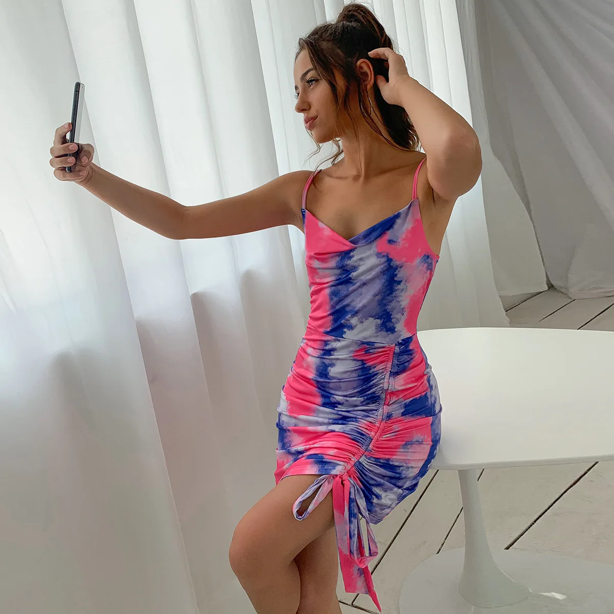 2022 Summer Bodycon Colorful Women Dresses Fashion Sexy Vacation Beach Embellished Mini Dress Elegant Women Causal Dress