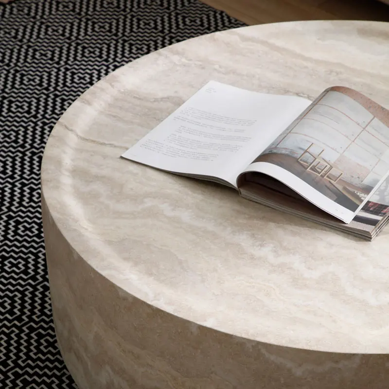 HZX Luxury Modern Travertine Marble Coffee Table Contemporary Living Room Furniture Cut-to-Size Artificial Stone Unique Design