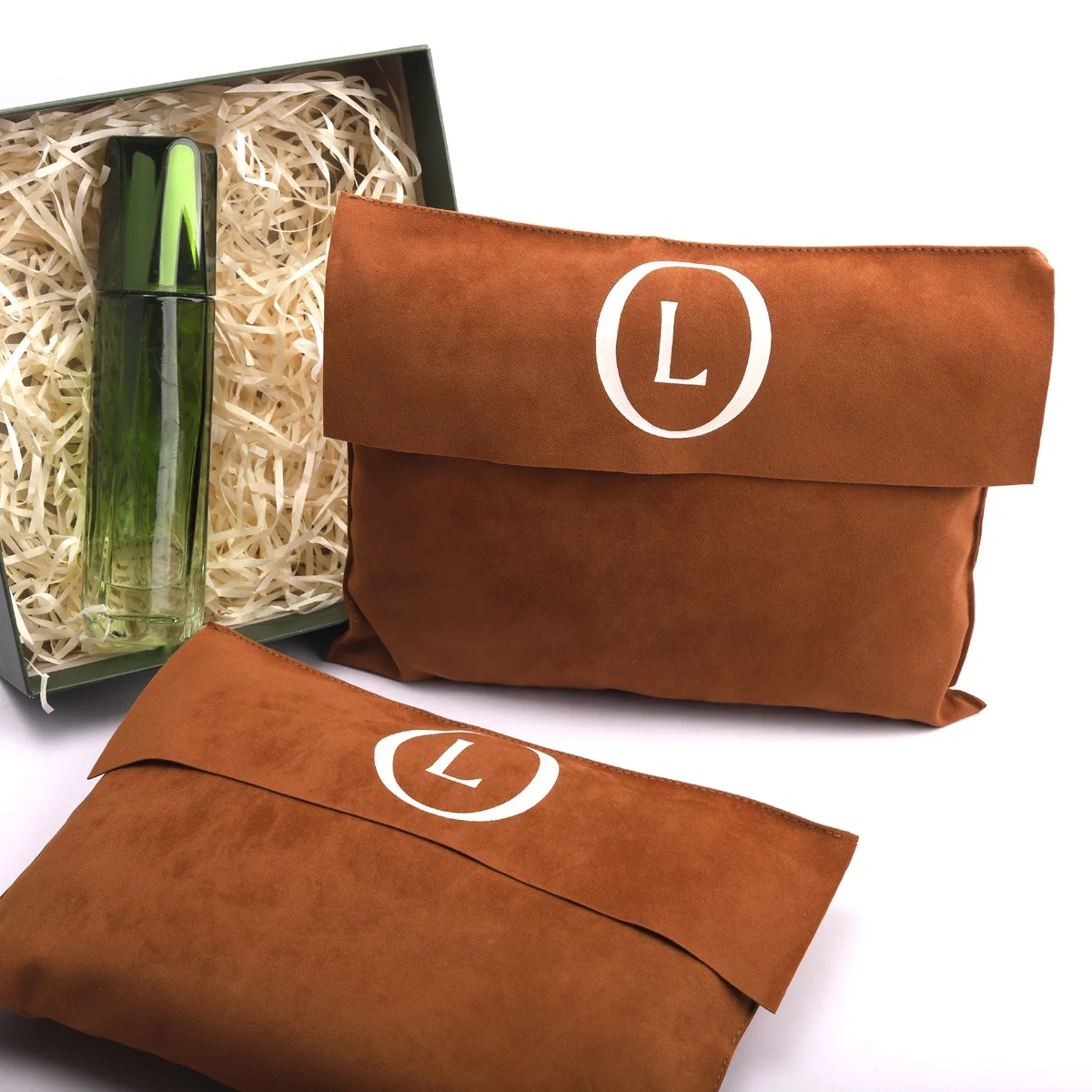 High Quality Brown Velvet Envelope Dust Bag For Handbag Custom Logo Printed Faux Suede Wallet Laptop Packing Dust Pouch