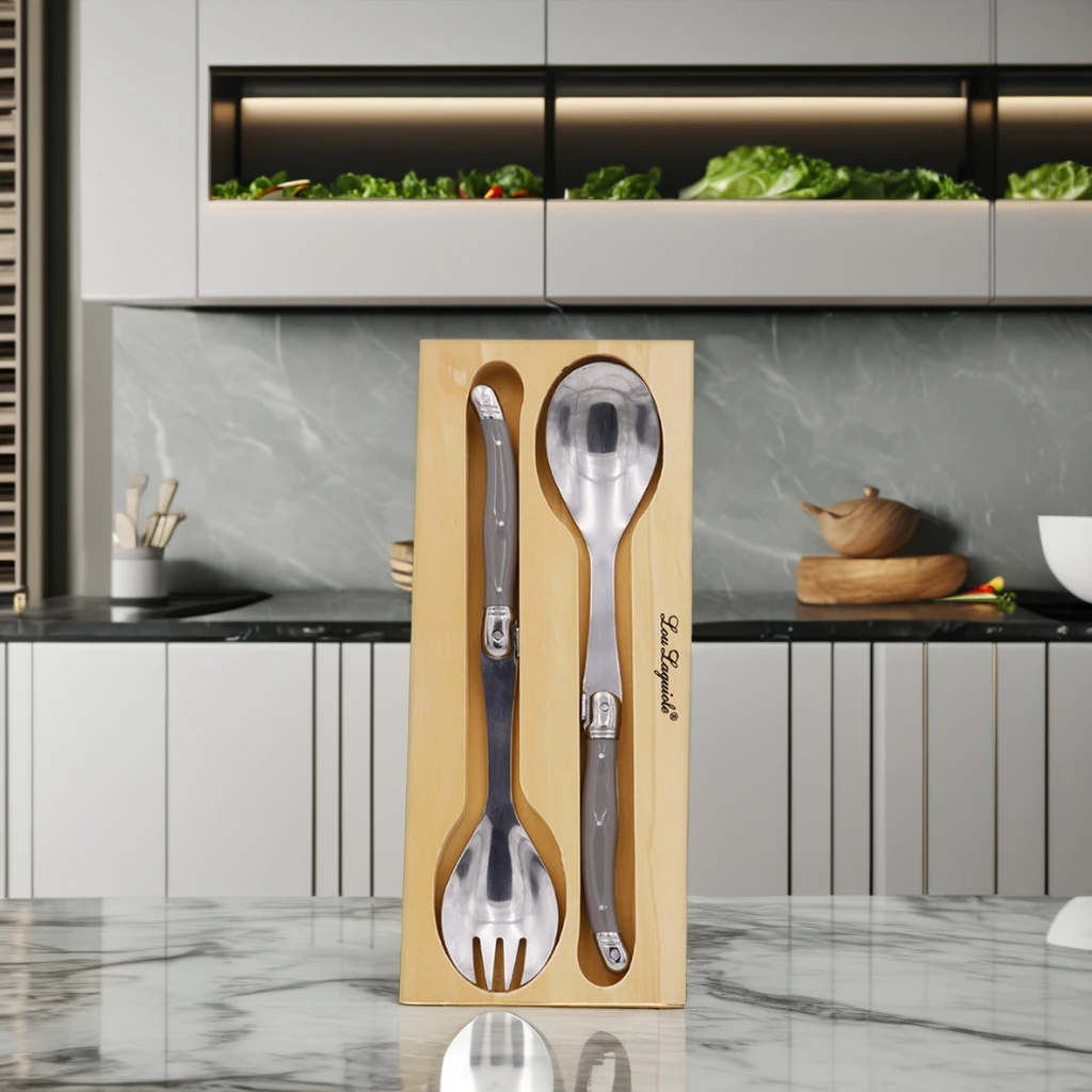 Flatware Sets Classical Design 2 Pcs Cutlery Set Laguiole Salad Fork & Spoon Set with ABS Handle in Pine Tray