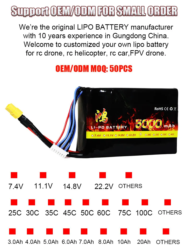 Drone Battery UVA Batteries 6S 22.2V 5000mAh 50C Lipo Battery for RC Drone RC Helicopter and FPV