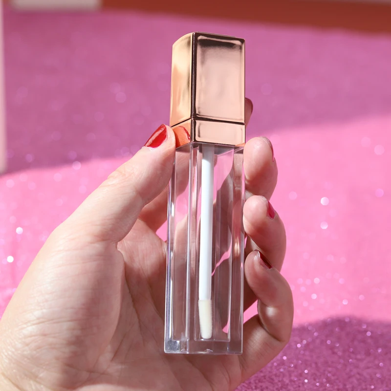 Luxury 10ml Rose Gold Empty Lipgloss Containers Tube Square Lip Gloss Tubes