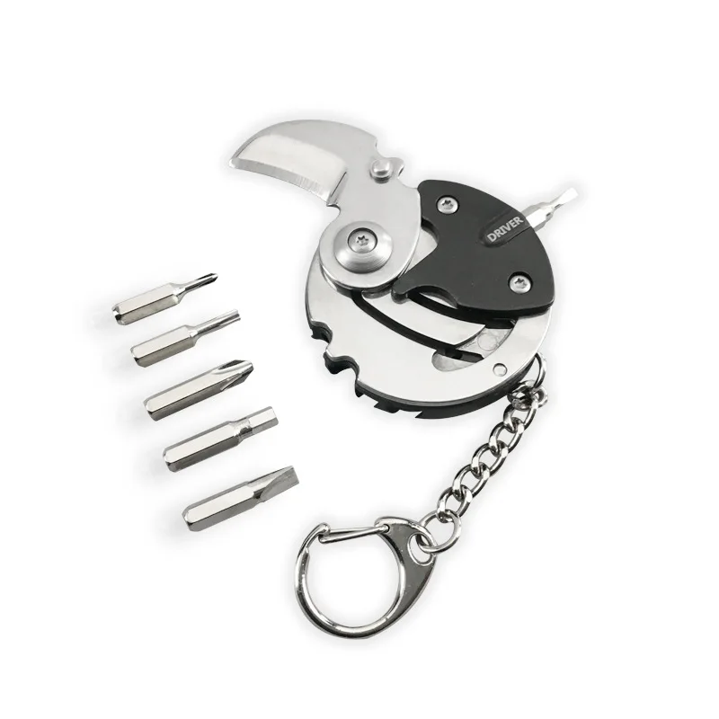 Outdoor Portable EDC Folding Screwdriver Mini Pocket Knife Carabiner Versatile Stainless Steel Coin Knife Keychain