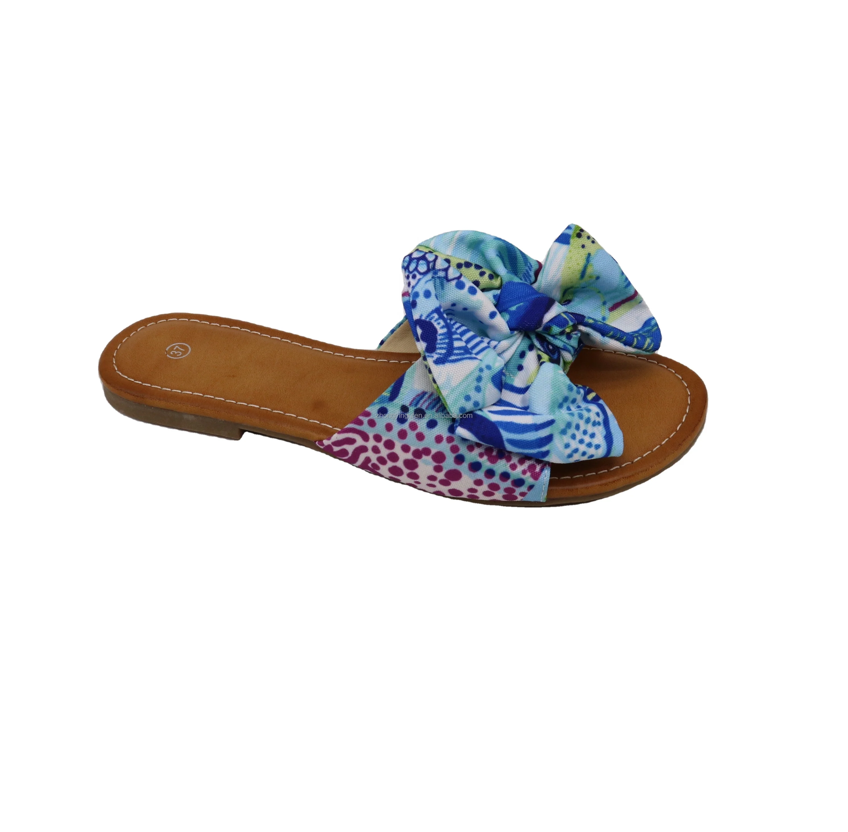  new summer lady flat slippers Cotton Fabric with bowknots upper women beach style for