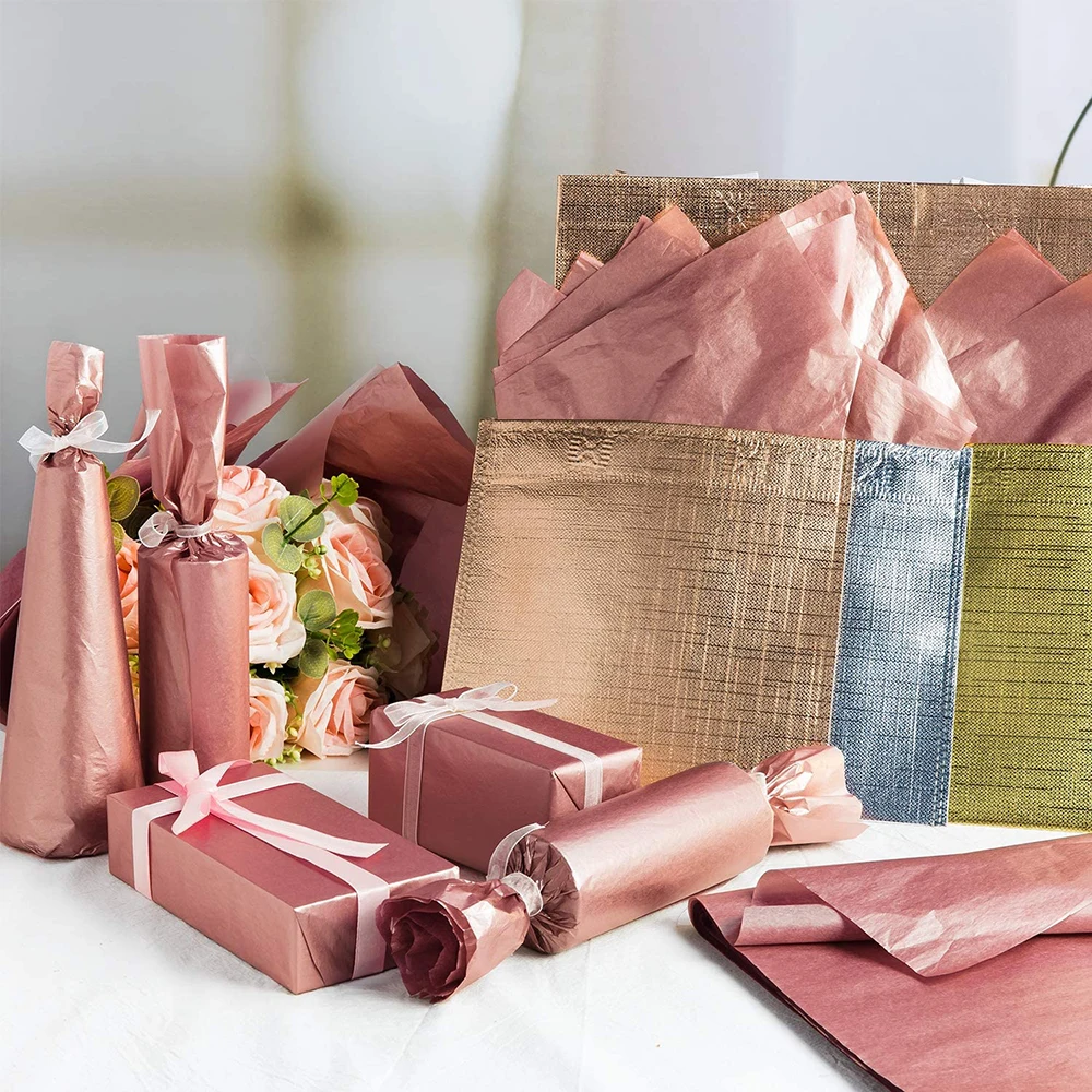 free sample custom rose gold color printed wrapping gift tissue paper for packing gift, flower, wine