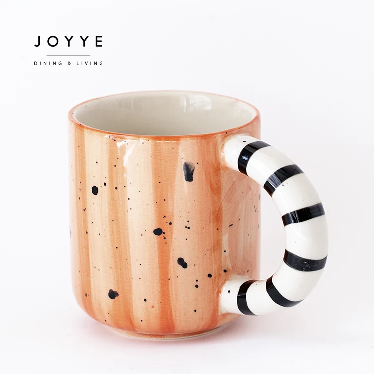 JOYYE Custom Ceramic Cup Hand-painted Zebra Stripe Handle Design Orange Color Mug 300ml 10.5oz Ceramic Coffee