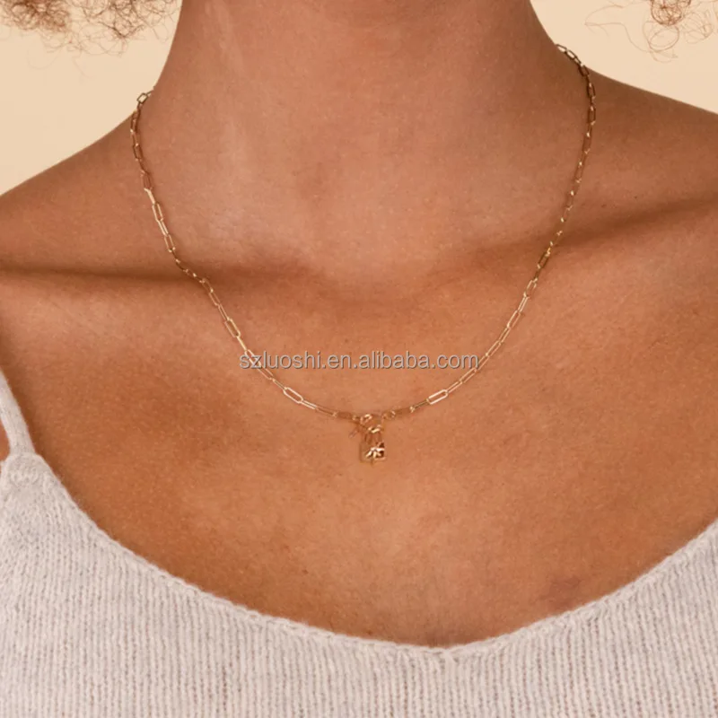 S925 Sterling Silver Creative Personality 18K Gold Plated Cubic Zirconia Key Geometric Lock Diamond Star Pendant Choker Necklace