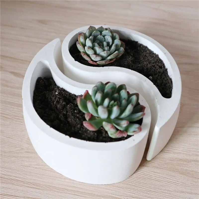 DIY Creative Tai Chi Shape Clay Cement Silicone Mold Succulent Plants Yin Yang Flower Pot Mould