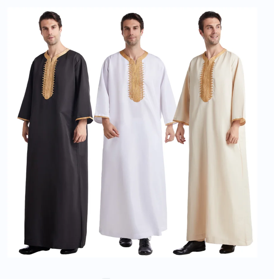 Men abaya Dubai Kaftan men Islamic Clothing Arab Man dress Prayer Eid Clothes Muslim robes factory price shenzhen lily cheng