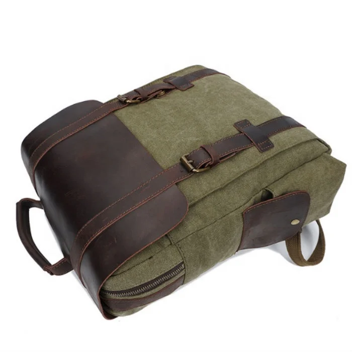 Wholesale Custom Luxury Leather Vintage Canvas Rucksack School Bag Travel Laptop Backpack for College Men Girl