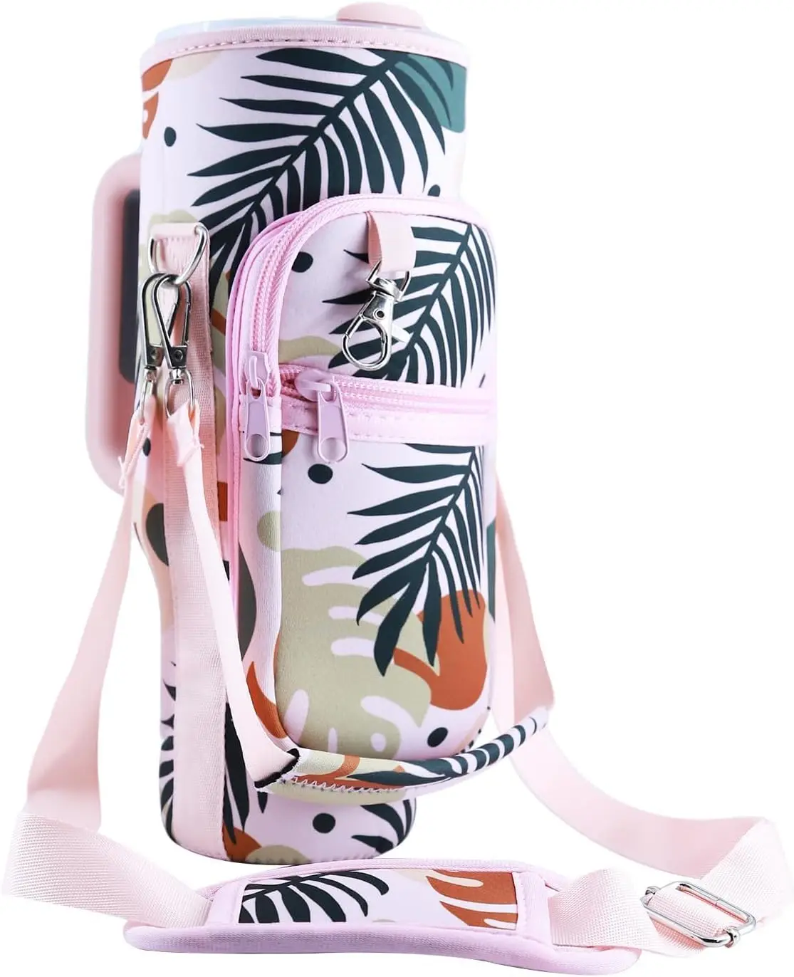 Customized  Neoprene Insulated Water Bottle Carrier Bag 40 oz Tumbler with Zipper Pocket Adjustable Strap Water Bottle Sleeve