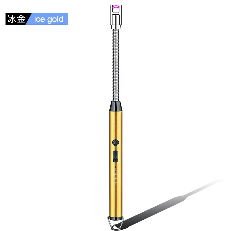 Windproof Flameless USB Charging Plasma Arc Gold Electric Lighter With LED Battery Display Long Flexible Neck Candle Lighter