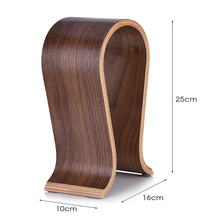 Fashion Walnut Surface Desktop Wood Headphone Display Stand For Gaming And Office