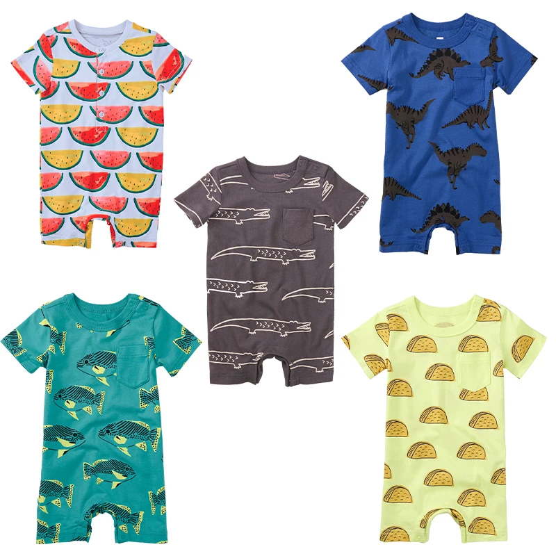 Organic cotton baby romper short sleeve baby pajamas pyjamas kids summer cotton custom neonatal clothes custom print sleepsuit