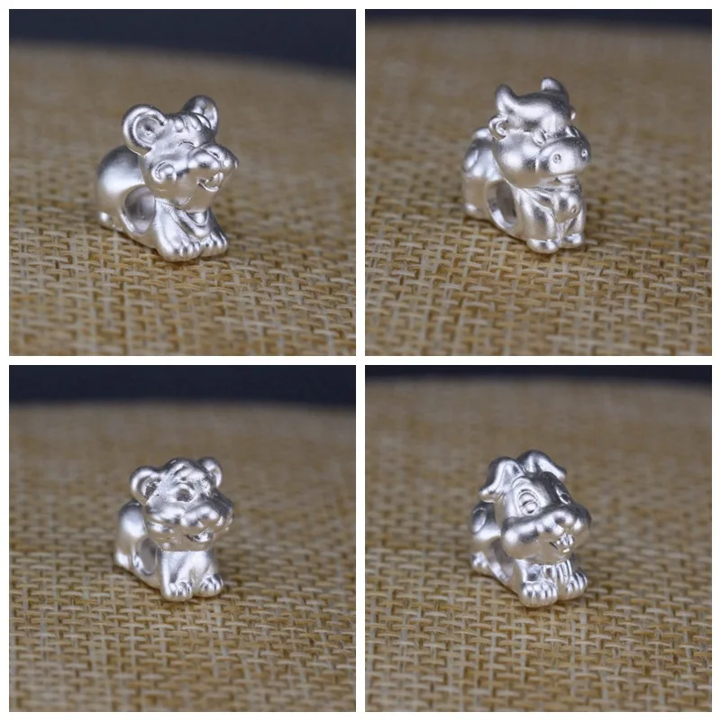 Fine 13mm S999 Sterling Silver Bead Personality Animal Zodiac Charm Loose Beaded For DIY Jewelry Accessories