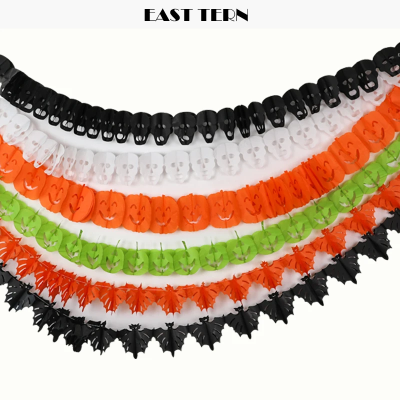 EAST TERN Halloween Tissue Paper Garland Party Decoration Hanging Backdrop pumpkin, ghost, human skeleton, spider and bat