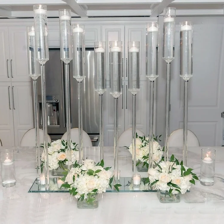 Elegant table centre pieces wedding crystal candelabra event decoration 10 arms glass candle holders centerpieces on sale