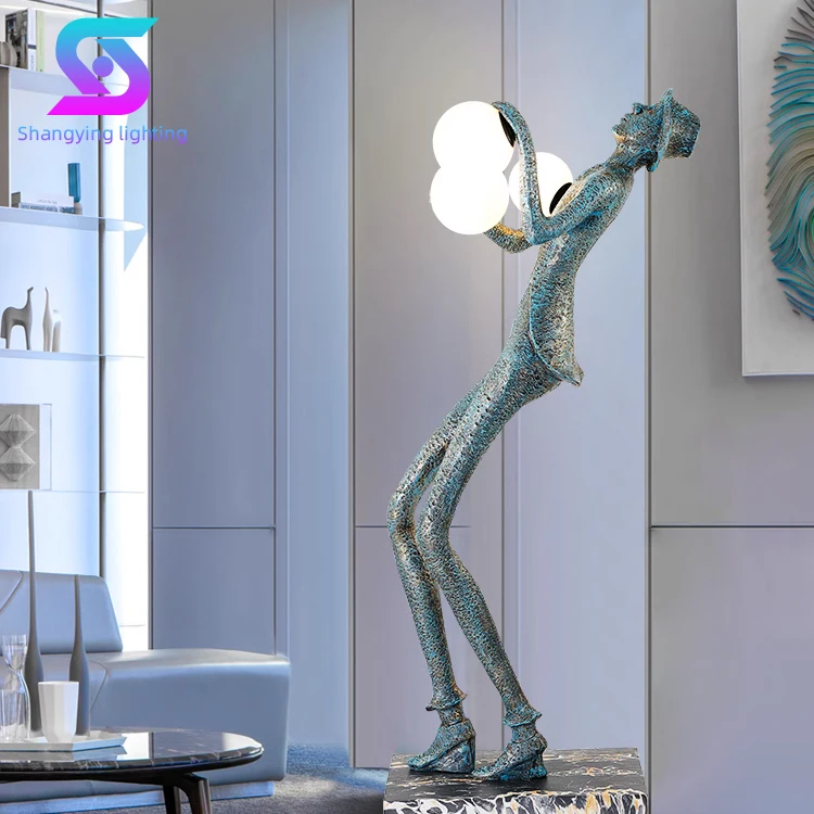 Modern Nordic designers creative art abstract figure sculpture long arm ball floor lamp for hotel exhibition hall