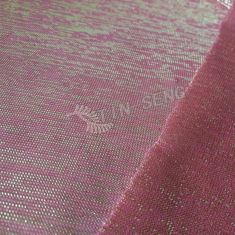 Coral Poly Knit Mesh Fabric with Silver lurex