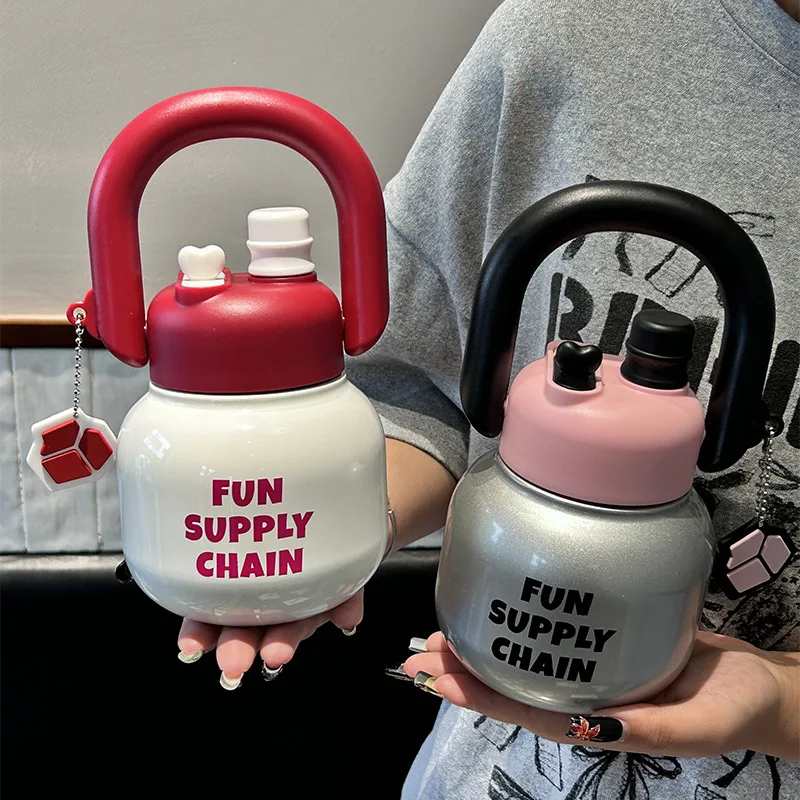 680ml new fashion water bottle with big handle double drink mug business gifts cup mouth pot portable 316 stainless steel