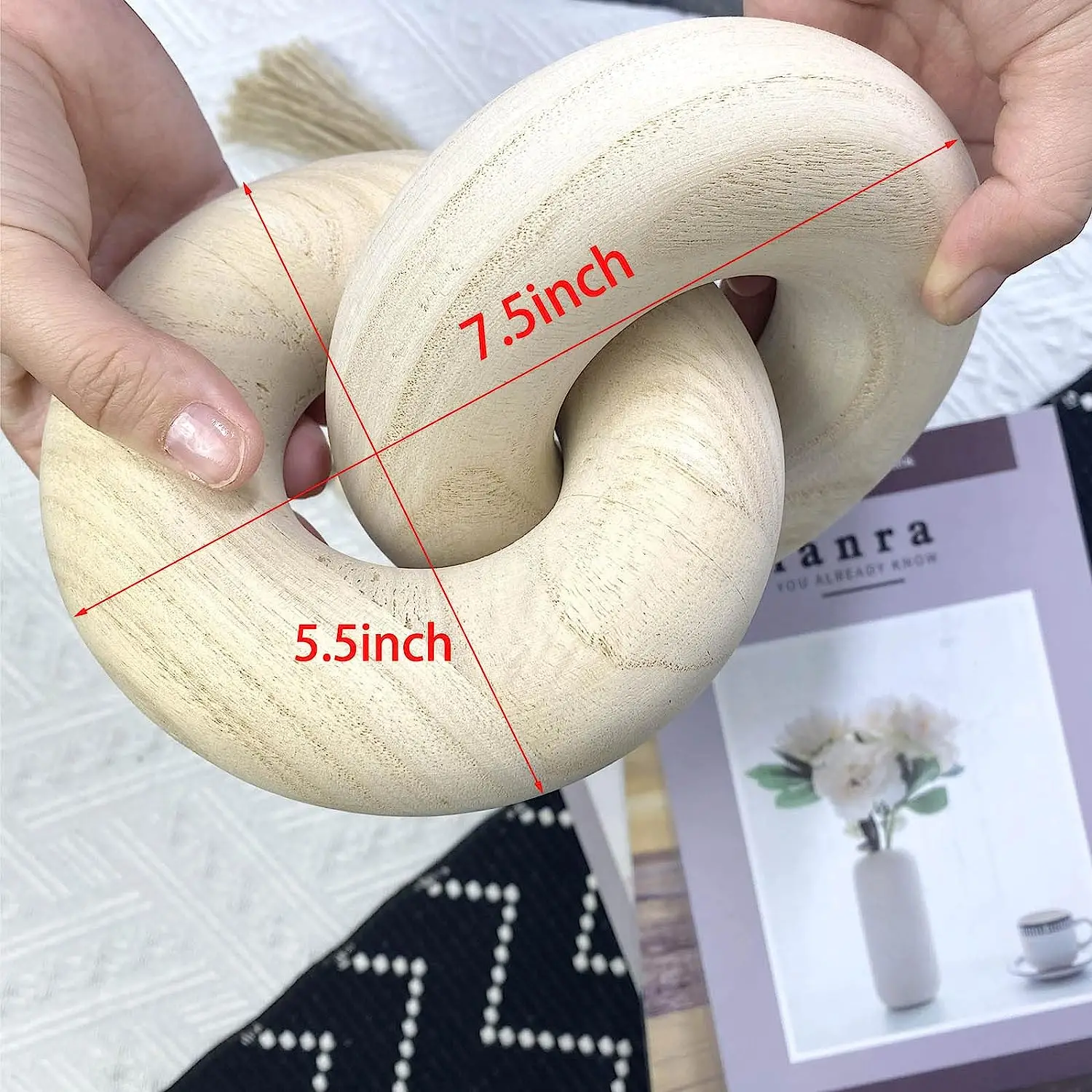 Black 2-Link Wood Chain Link Decor Wood Knot Decor Home Shelf Decor Hand Carved Boho Bead