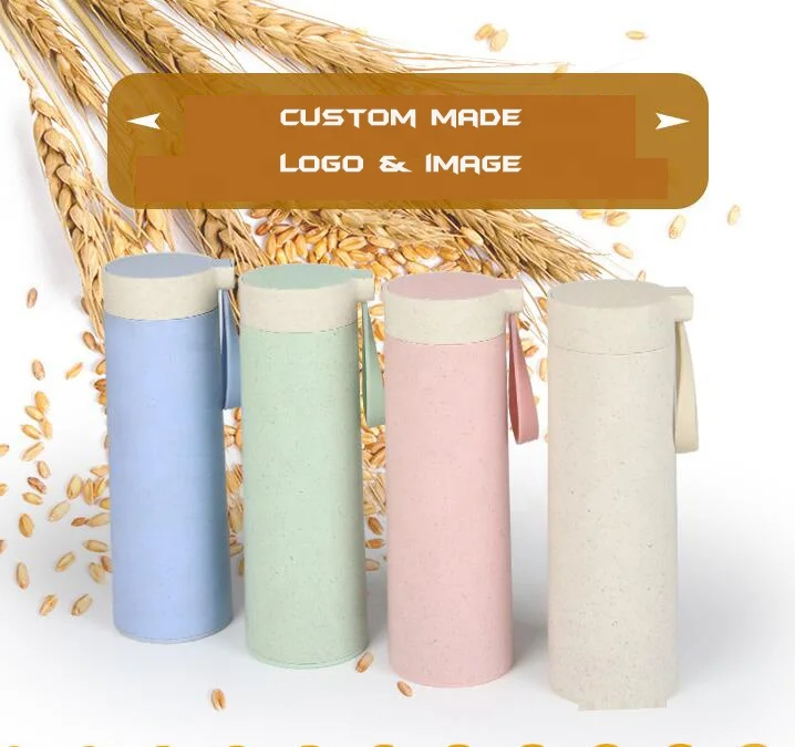 hotsale Eco-friendly Wheat fiber portable with glass liner bottles drink cups custom logo
